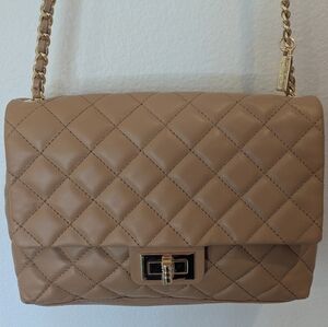 G by Giuliana Black Label Quilted Lamb Leather Crossbody - Camel